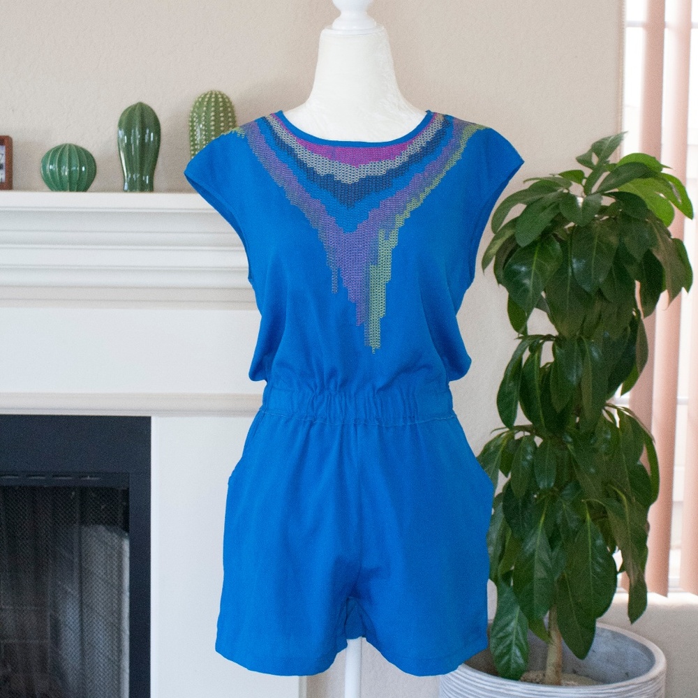 Arc & Co Royal Blue Embroidered Romper